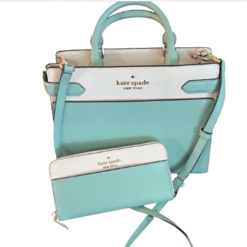 Kate Spade Tiffany Blue Bag with white & KSNY wallet Kate Spade Purse Blue